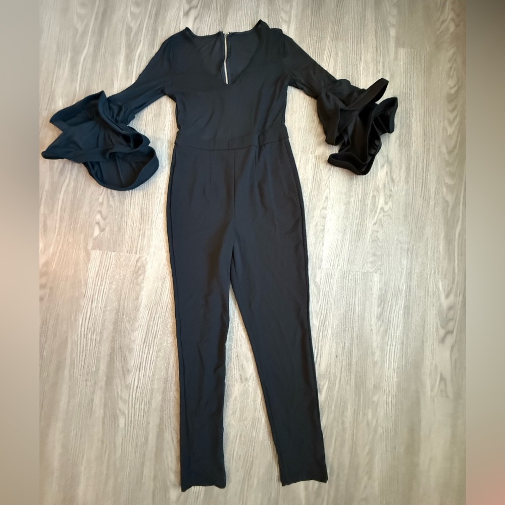 Stunning Black Venus Jumpsuit with Bell Sleeves - Medium